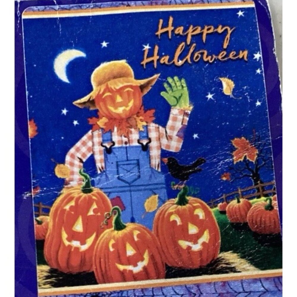 Happy Halloween House Flag Fall Decor Pumpkin Patch Scarecrow Black Bird Whimsy